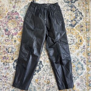 TOFFS Genuine Leather Pants 12M 30" High Waist Pleated‎ Tapered 80s 90s Black